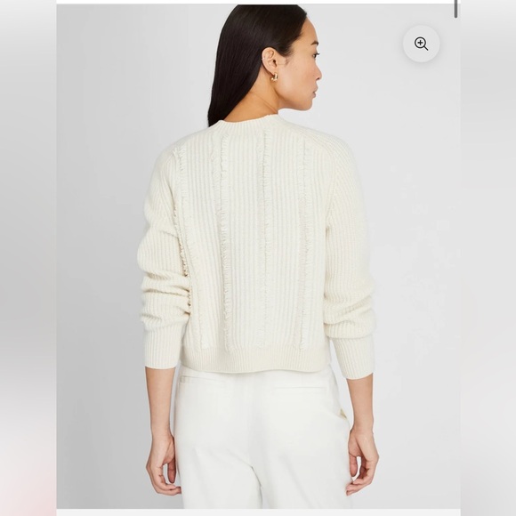 Club Monaco 100% Cashmere Cropped Fringe Sweater Cream Beige Size XS - Picture 2 of 11